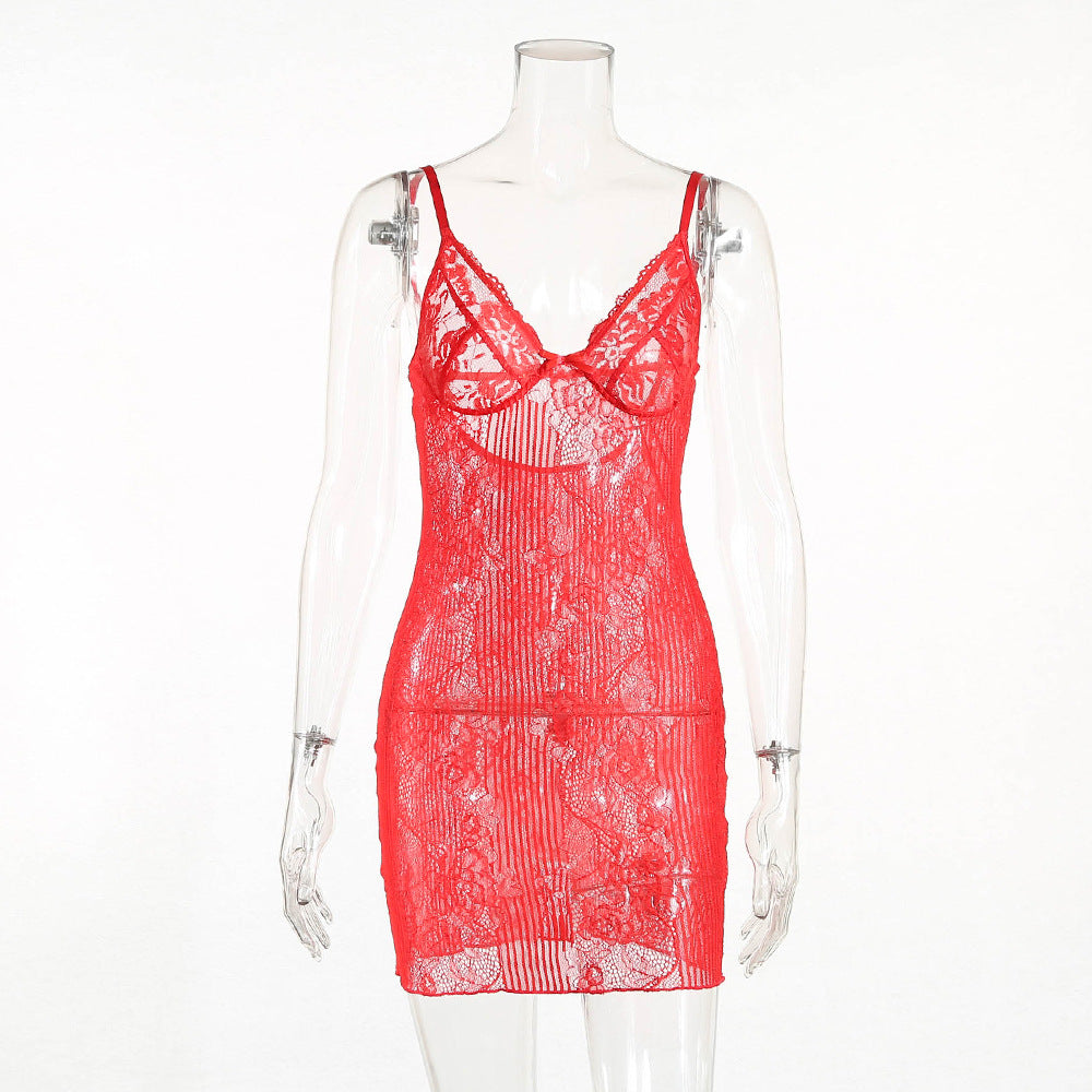 Midnight Temptation Sexy Sling Underwear Lace See-through Lace Bag Hip Pajamas Dress