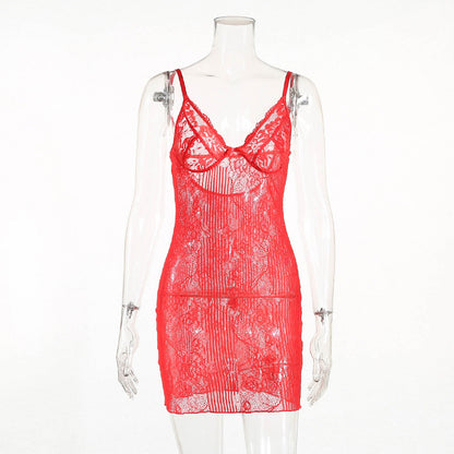 Midnight Temptation Sexy Sling Underwear Lace See-through Lace Bag Hip Pajamas Dress