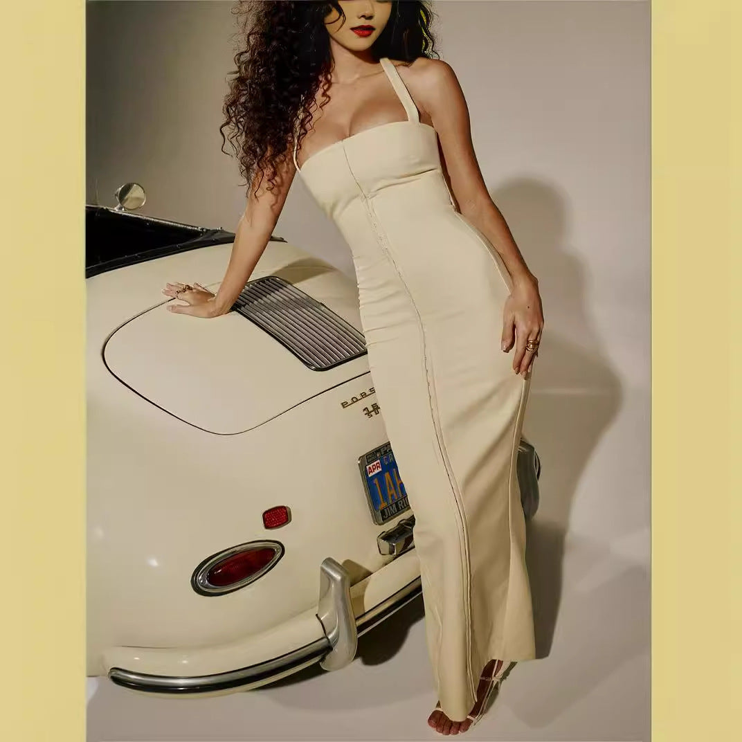 Womens Sleeveless Figure-flattering Neck-strap Dress