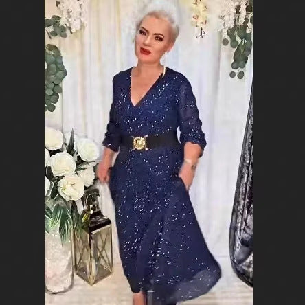 Chiffon Rhinestone V-neck Maxi Dress