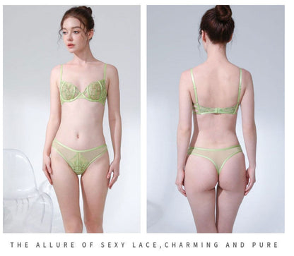 Lace Embroidered Thin Cup Push Up Comfort Bra Underwear Set