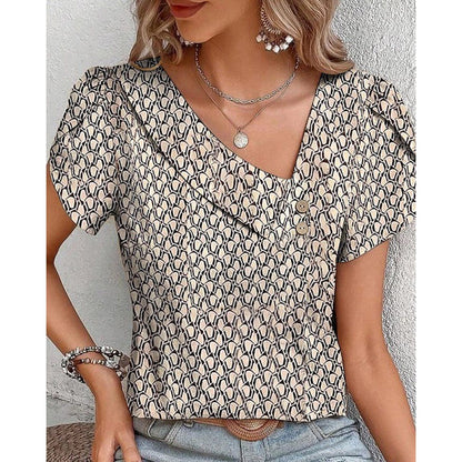 Casual Diagonal Collar Short-sleeved T-shirt