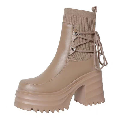 New British Style Muffin Thick Bottom Knitting Strap Martin Boots For Women