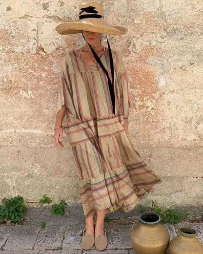 Womens Printed Crew-Neck Long-Sleeve Patchwork Casual Fashion Dress