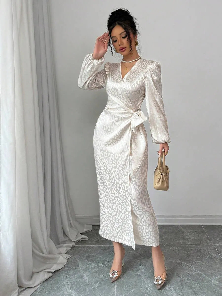 Long-sleeve Dress Leopard-print Jacquard Dress