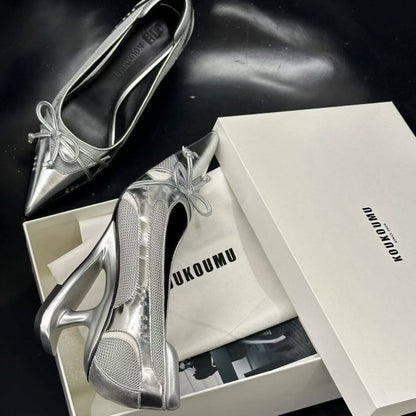Women's Black Pointed Toe Shaped Floating Heel Mary Jane Shoes
