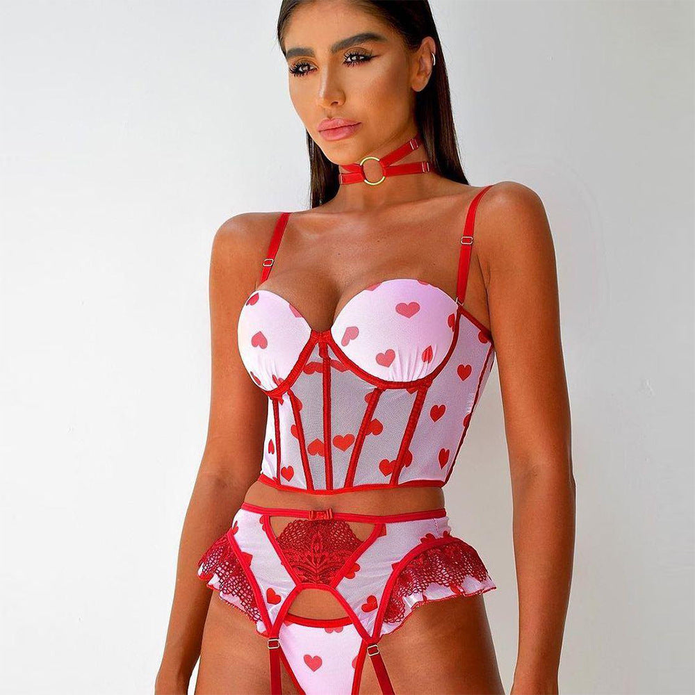 Underwear Body Sculpting Stitching Heart Contrast Sling 3-piece Set