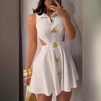 Womens Fashion, Elegant Sleeveless A-line Skirt Dress