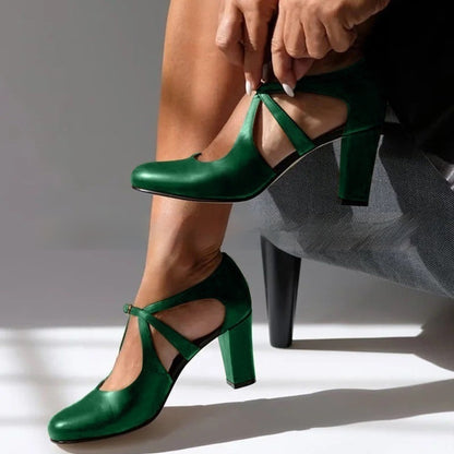 Women's High Heel Round Toe Buckle Large Size Shoes