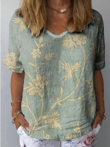 Women's Collarless Polyester Printed Top