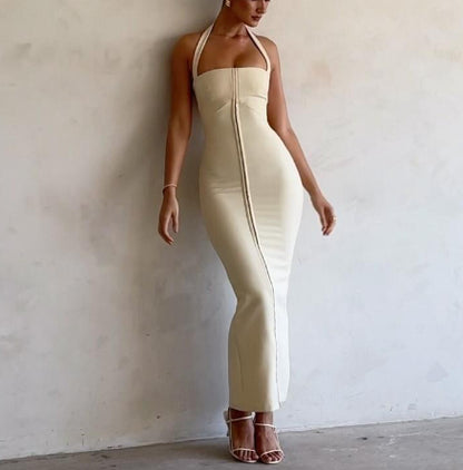 Womens Sleeveless Figure-flattering Neck-strap Dress