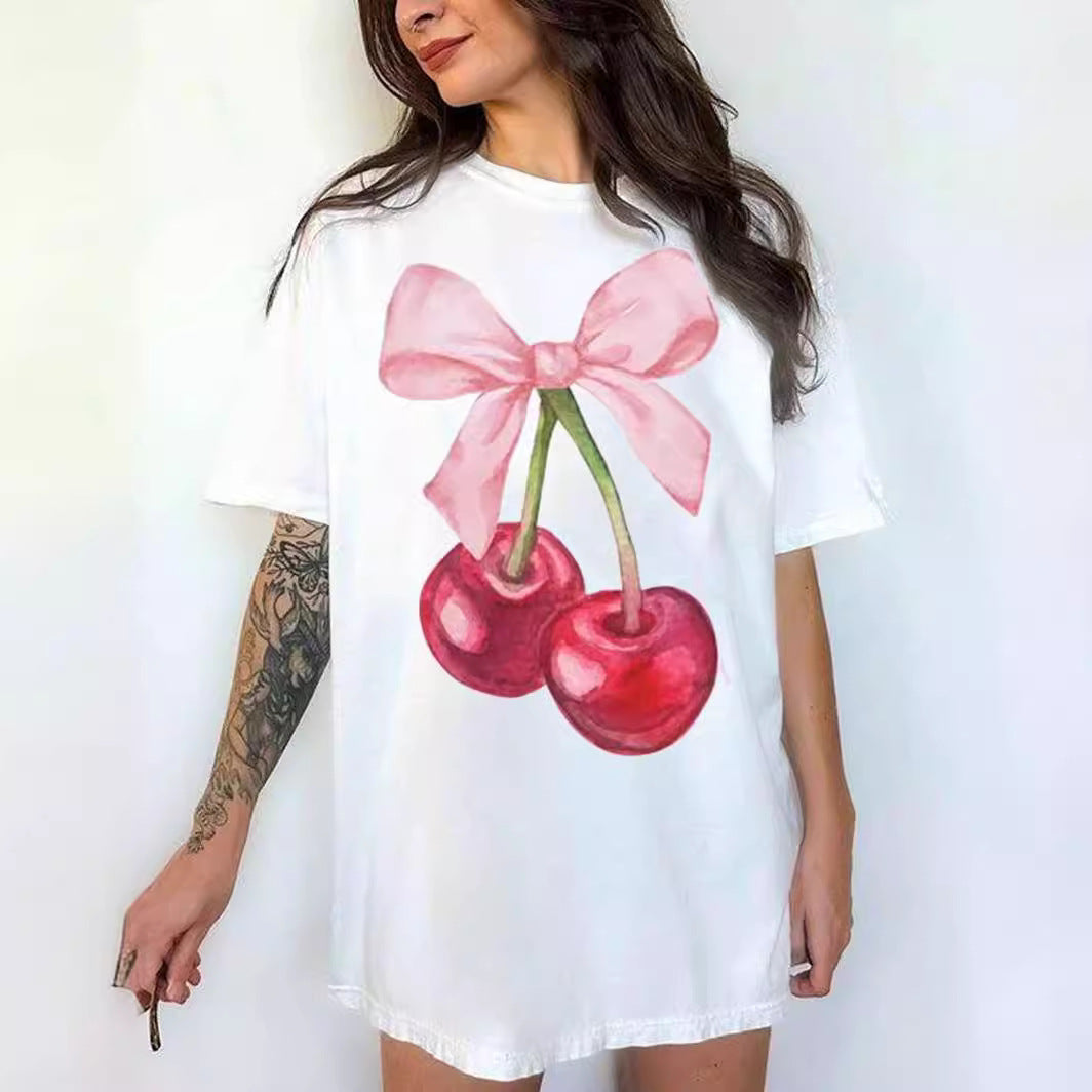 Letter Pattern Loose Casual Print Drop Shoulder Short Sleeve