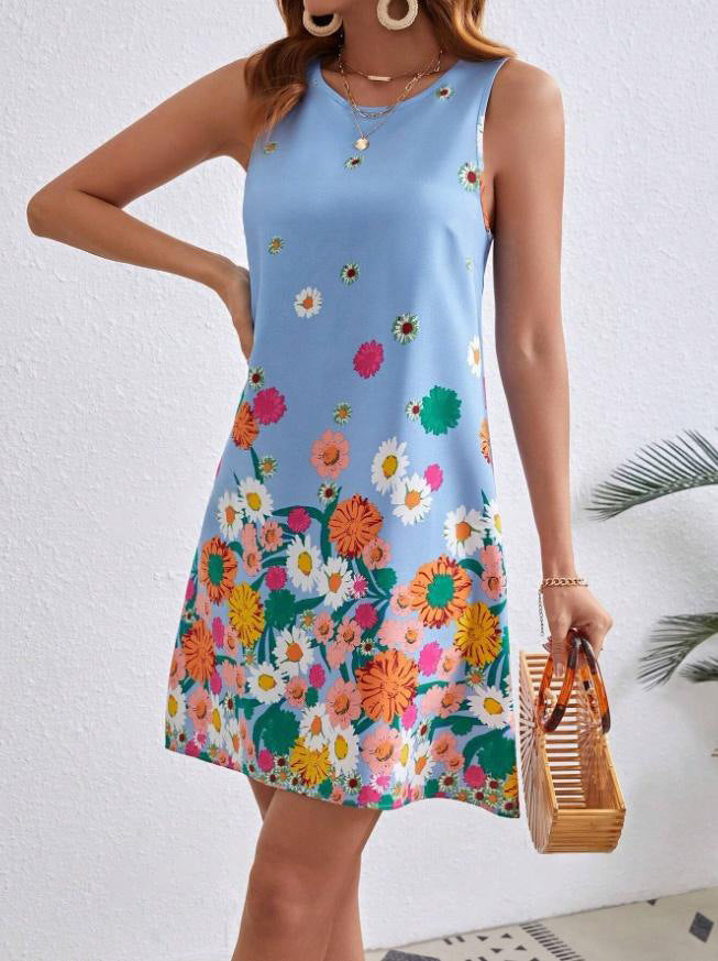 Floral-print Sleeveless Slip Dress With A Fitted Waist-cinching Design For An Elegant Look