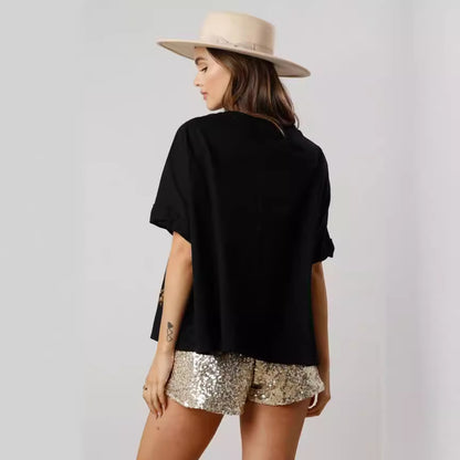 Tiger Sequined Top Casual Loose-fitting T-shirt