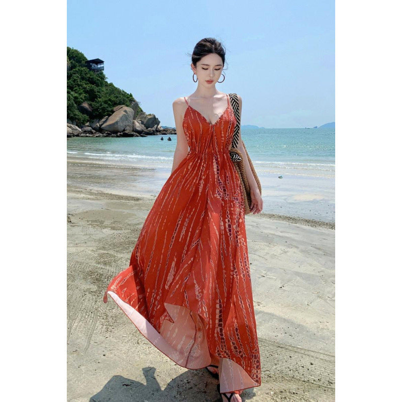 Stylish V Neck Backless Slip Dress For Women