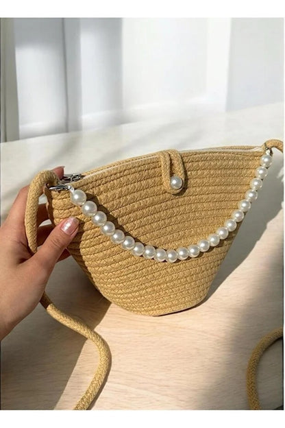 Women Latte Brown Pearl Design Shoulder Bag