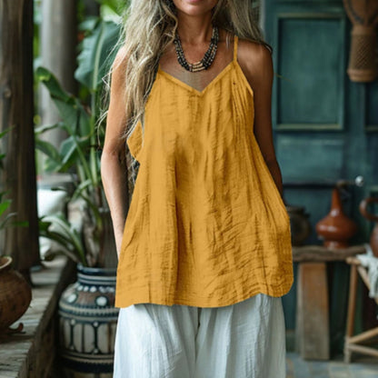 Women's Solid Color Cotton Linen Tank Layering Top