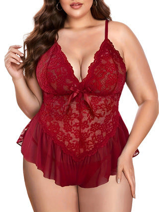 Lace Sleeveless Jumpsuit Underwear Deep V Pajamas