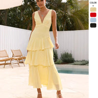 French-style Cake Dress With A Sleeveless V-neck For A Feminine Touch