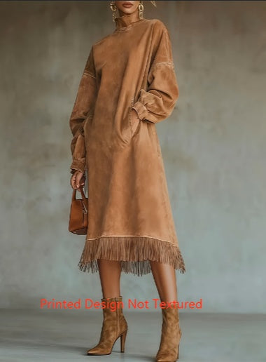Vintage Turtleneck Tassel Sweatshirt Dress