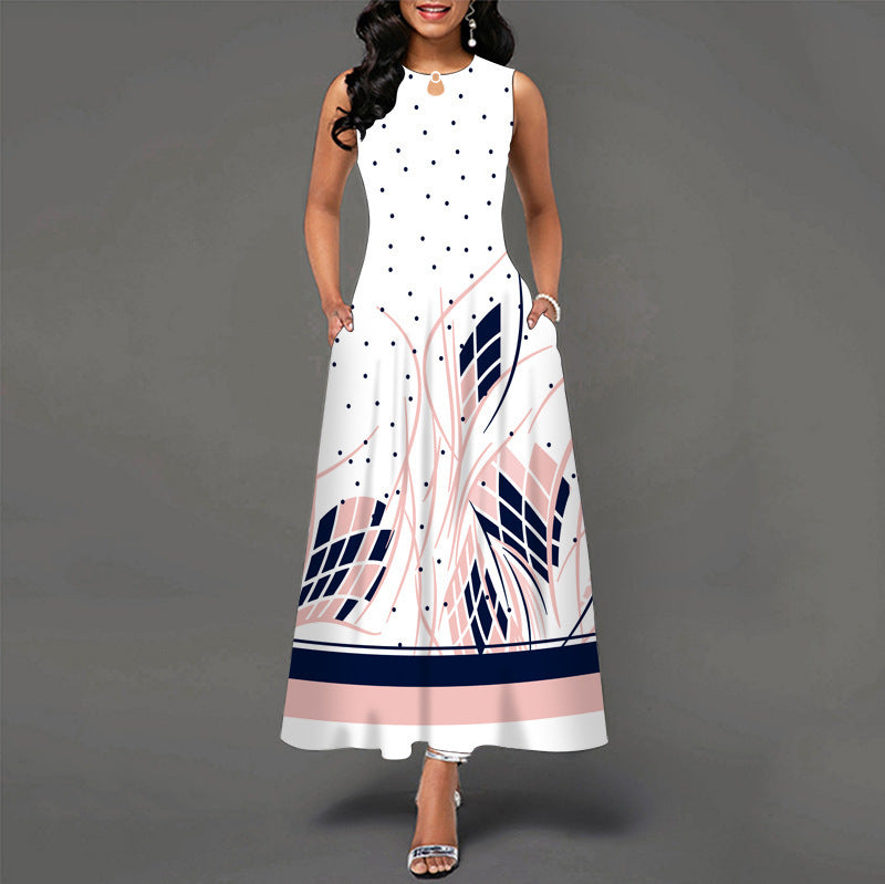 Womens Printed Crew-Neck Sleeveless Tank Dress