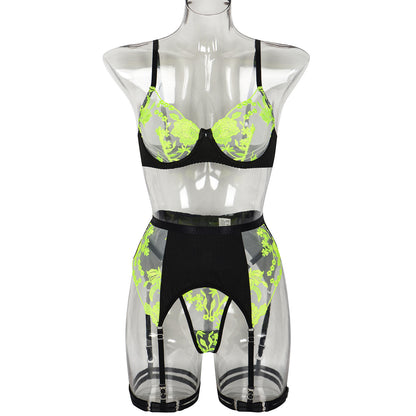 Embroidery Contrast Color Underwear Suit