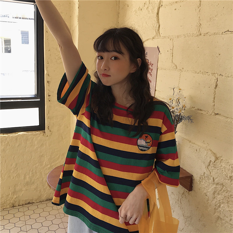 Striped Short Sleeve T-Shirt Lazy Chic Top