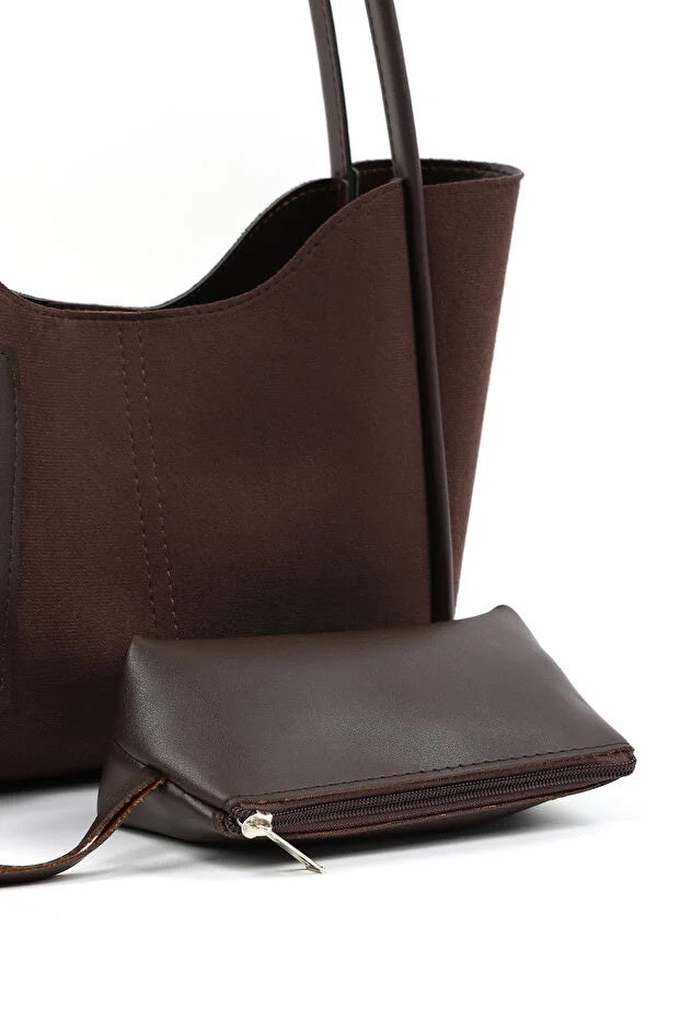 Brown Suede Women Hand And Shoulder Bag