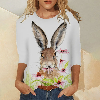 Women's Simple Printed Loose Casual Short Sleeve
