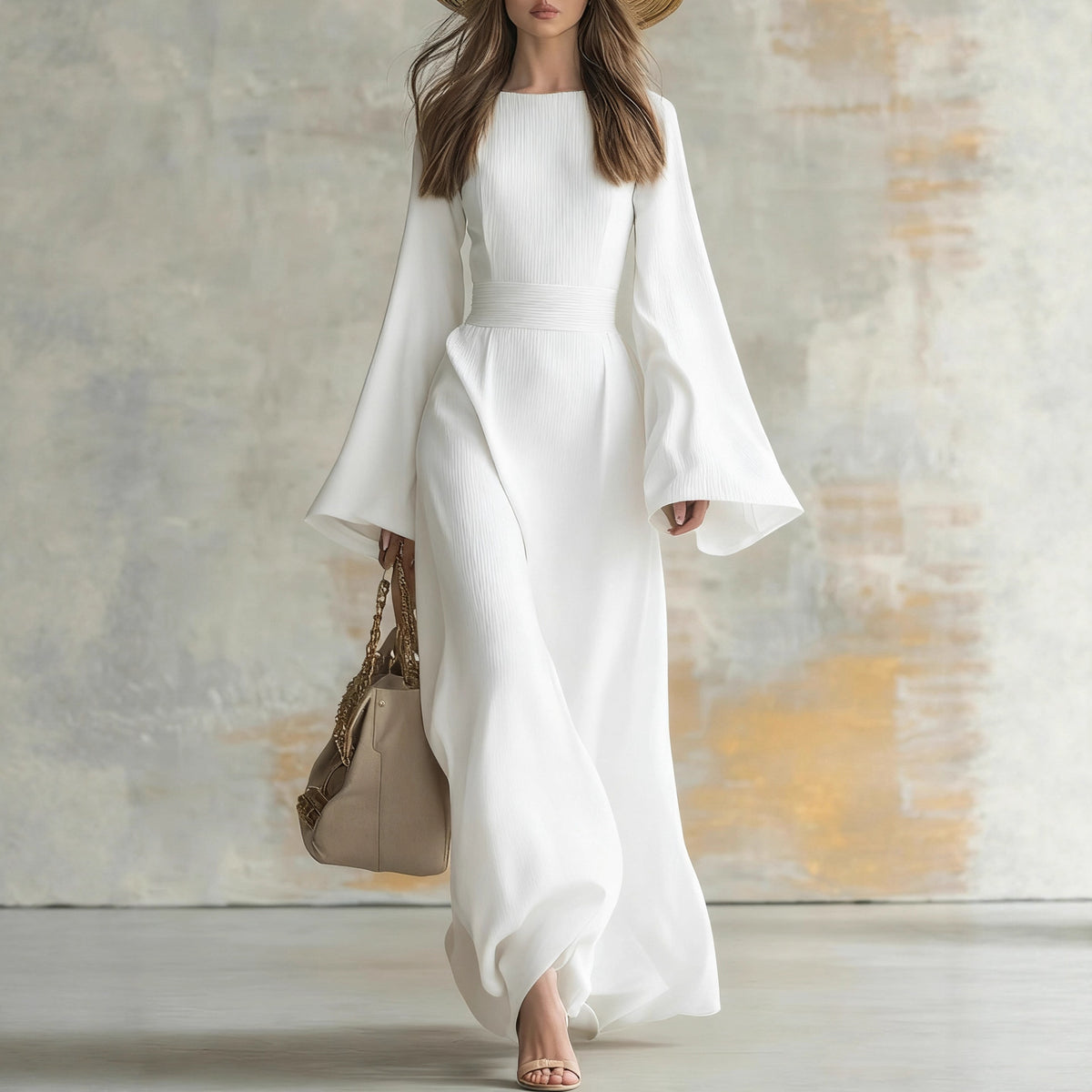 Womens Slim Fit Casual Dress With Flared Sleeves