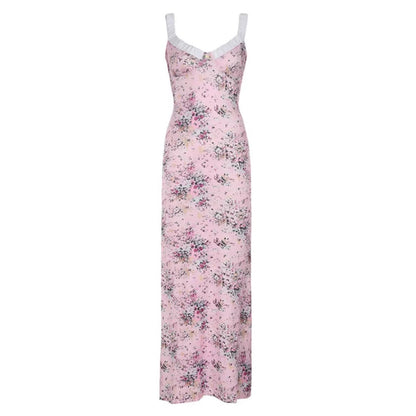 Floral Print Dress With Ruching Flattering Spaghetti Strap Bodycon Maxi Skirt