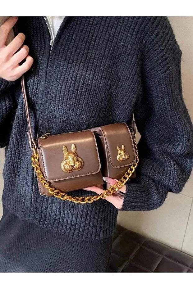 Brown Baguette Shoulder Handbag