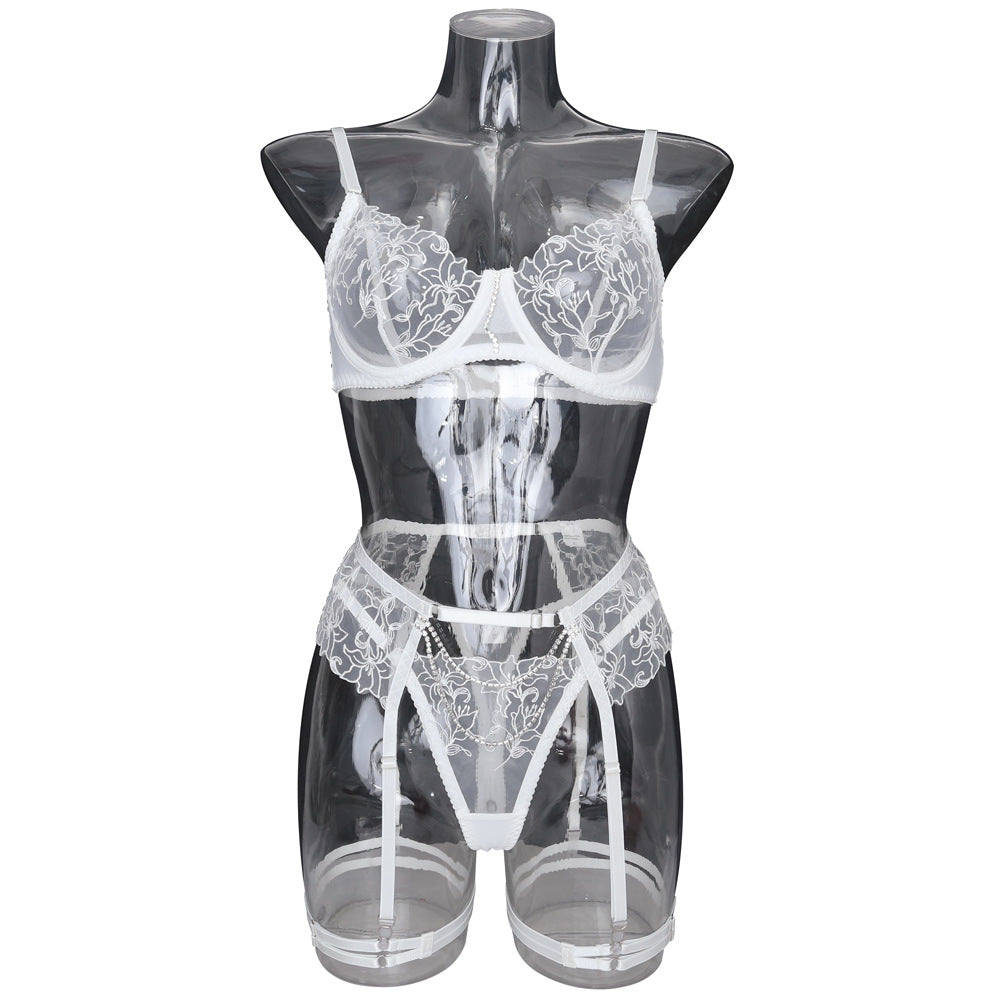 Chain Flower Embroidered Underwear Bra Set Female
