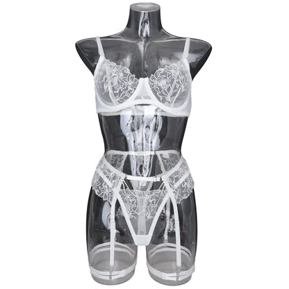 Chain Flower Embroidered Underwear Bra Set Female