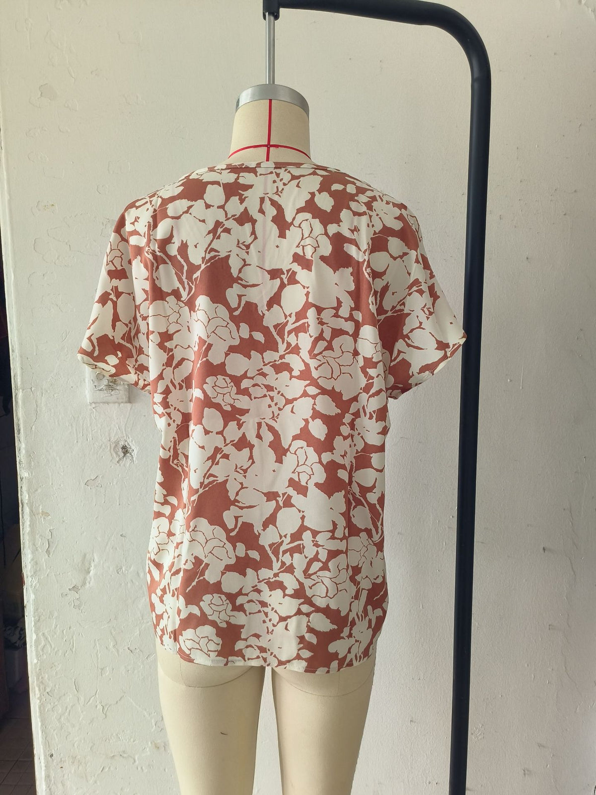 European And American Fashion V-neck Short Sleeve Printed Top