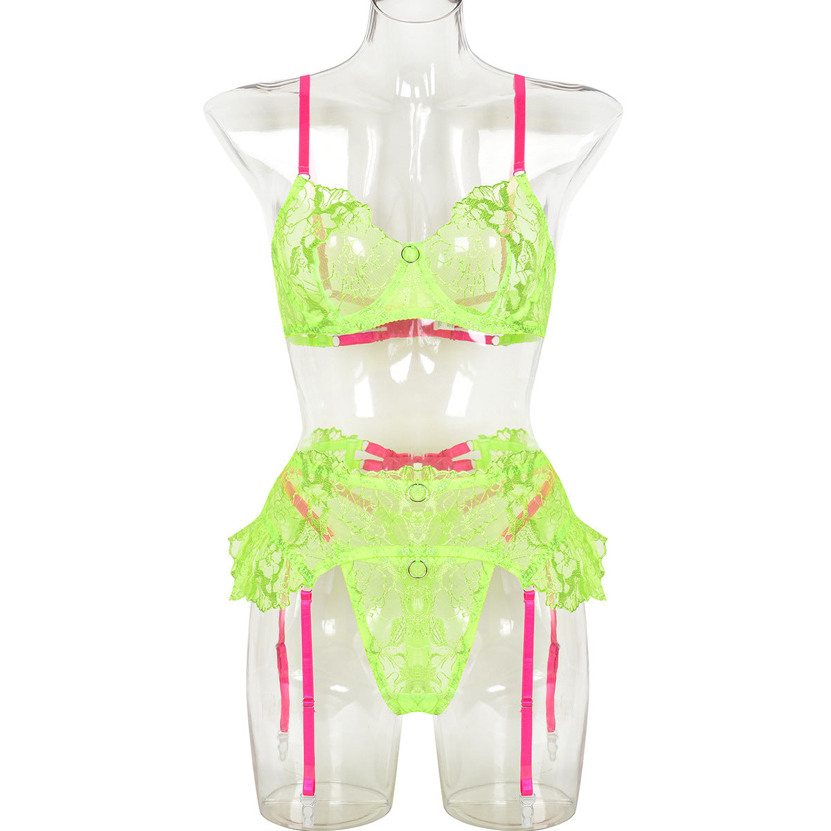 Women's Fashion Embroidered Flower Exquisite Underwear Three-piece Set
