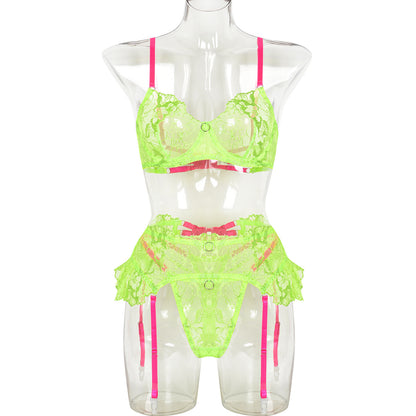Women's Fashion Embroidered Flower Exquisite Underwear Three-piece Set
