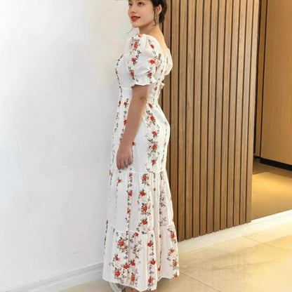 Long Luxurious Short Sleeve Printed Dress