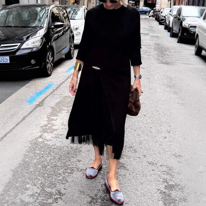 Womens Casual Knitted V-Neck Split-Joint Mesh Dress