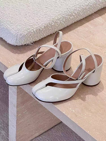 8CM Split-toe Shoes Trotter Word Buckle High Heels