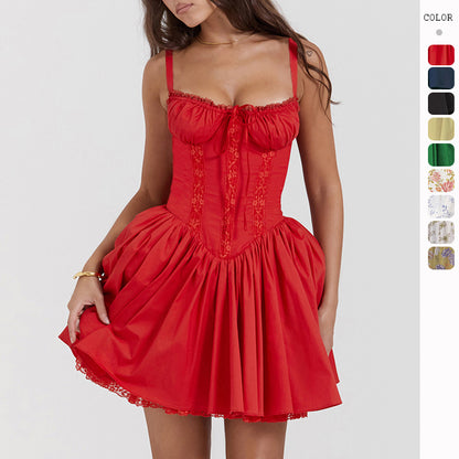 Lace-panelled Cinched-strapped Mini Dress For Women