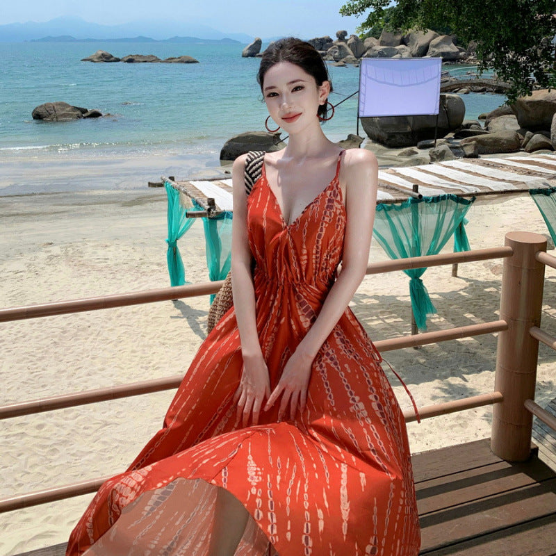 Stylish V Neck Backless Slip Dress For Women