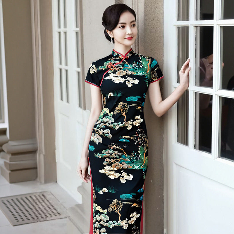 Womens Slimming Flattering Dress Cheongsam Style Skirt