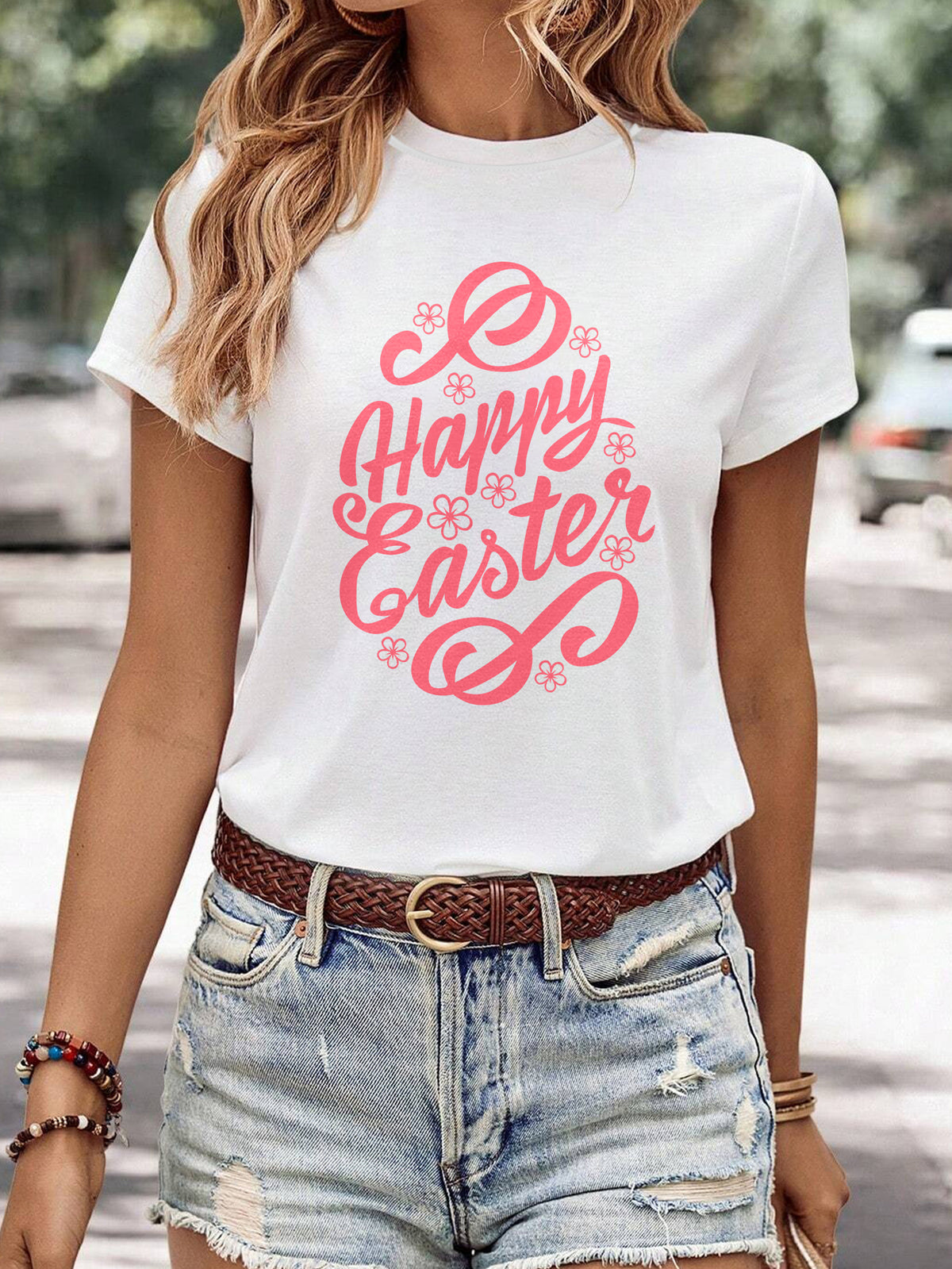 Women's Minimalist Printed Casual Round Neck Short Sleeved Shirt