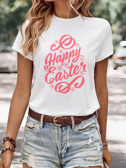 Women's Minimalist Printed Casual Round Neck Short Sleeved Shirt