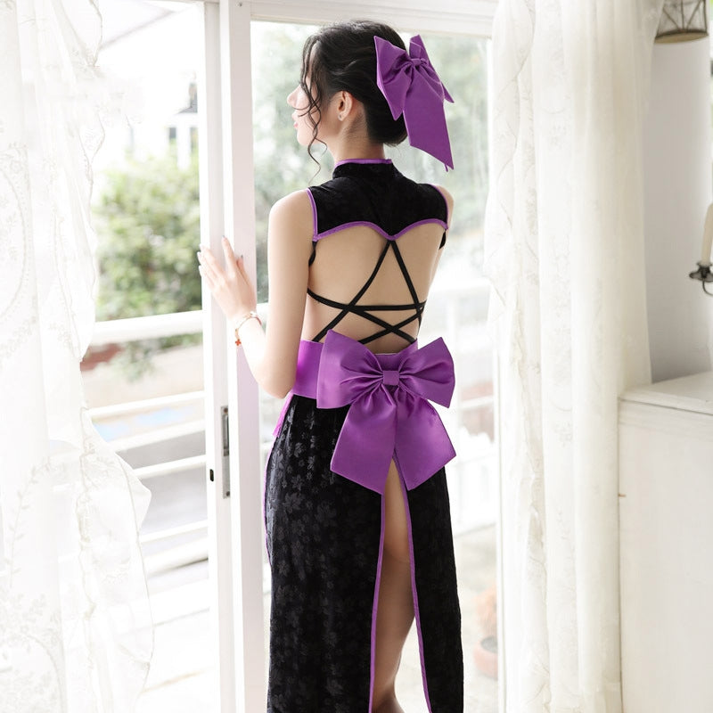 Women's Retro Cheongsam Hollow Out Split Backless Underwear