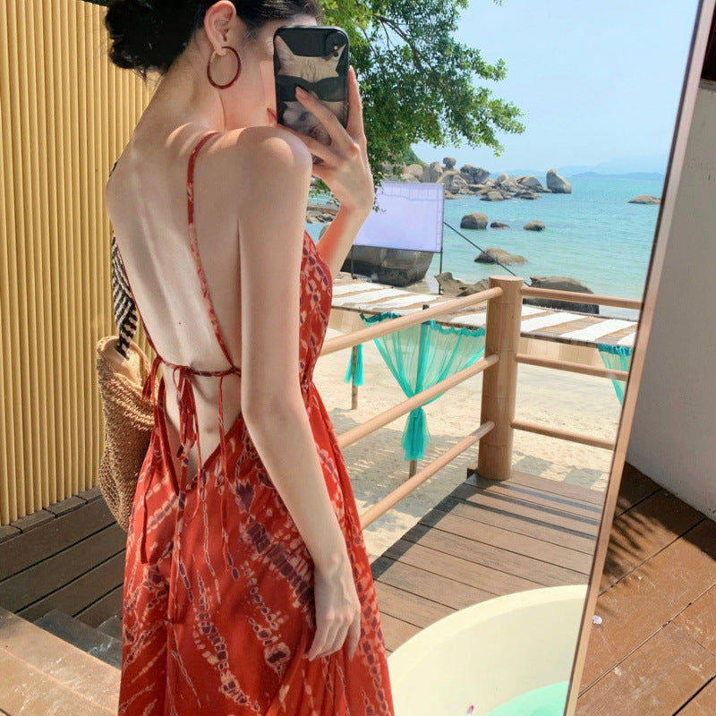 Stylish V Neck Backless Slip Dress For Women