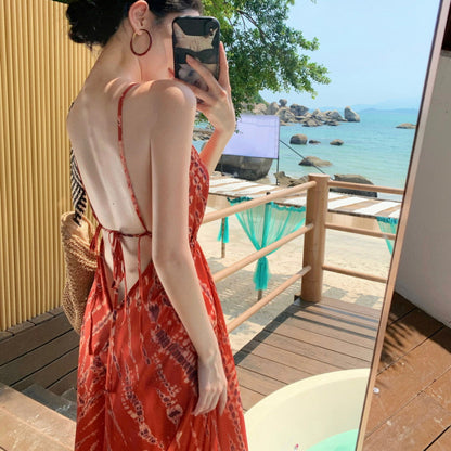 Stylish V Neck Backless Slip Dress For Women