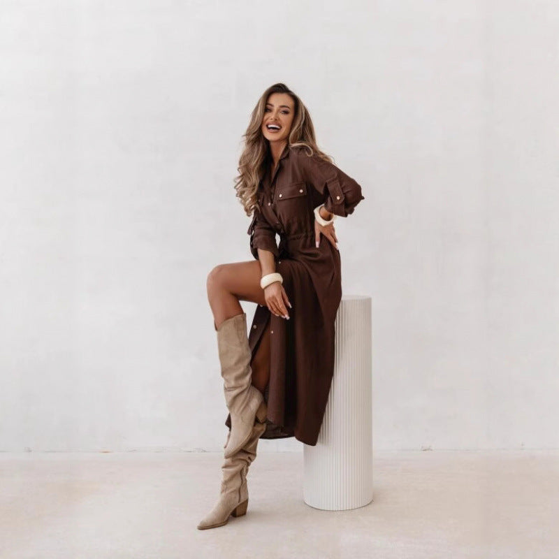 Womens Fashion Casual Lapel Shirt Dress