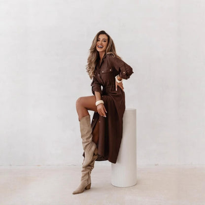 Womens Fashion Casual Lapel Shirt Dress